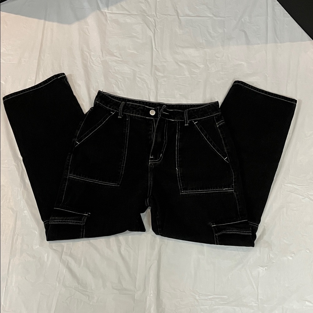 SHEIN Black Straight Leg  Cargo Style Jeans